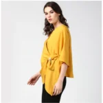 Generic Women's Polyester Solid Cape Sleeve Top (Yellow) - Image 3