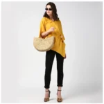 Generic Women's Polyester Solid Cape Sleeve Top (Yellow) - Image 6