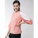Generic Women's Polyester Colour Block Slit Sleeve Top (Pink) - Image 3