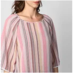 Generic Women's Polyester Striped 3-4th Sleeves Top (Pink) - Image 2