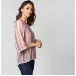 Generic Women's Polyester Striped 3-4th Sleeves Top (Pink) - Image 4