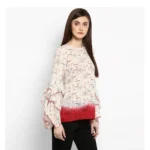 Generic Women's Rayon Crepe Printed Ruffle Sleeve Top (Off White - Red) - Image 4