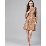 Generic Women's Polyester Floral Long Sleeves Above Knee Dress (Rust) - Image 6
