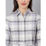 Generic Women's Cotton Checkered Long Sleeves Above Knee Dress (Grey) - Image 2