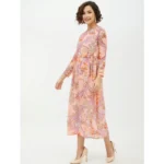 Generic Women's Polyester Printed Long Sleeves Calf-length Dress (Multicolor) - Image 3