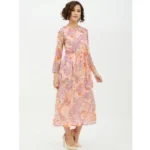 Generic Women's Polyester Printed Long Sleeves Calf-length Dress (Multicolor) - Image 4