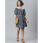 Generic Women's Polyester Off Shoulder Half Sleeve Above Knee Dress (Blue) - Image 5