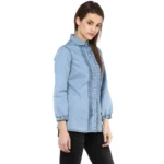 Generic Women's Denim Solid 3-4th Sleeves Standard Length Shirt (Blue) - Image 4