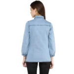 Generic Women's Denim Solid 3-4th Sleeves Standard Length Shirt (Blue) - Image 7