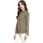 Generic Women's Rayon Solid Long Sleeves Standard Length Shirt (Olive Green) - Image 3