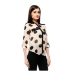 Generic Women's Polyester Polka Roll Up Sleeve Standard Length Shirt (Peach) - Image 3