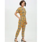 Generic Women's Polyester Printed Half Sleeve Long Jumpsuit (Yellow) - Image 4