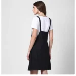 Generic Women's Denim Solid Shoulder Straps Above Knee Dungaree (Black) - Image 6