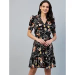 Generic Women's Polyester Floral Short Sleeve Above Knee Dress (Black) - Image 7