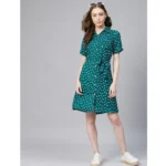 Generic Women's Polyester Polka Short Sleeve Above Knee Dress (Blue - White) - Image 6