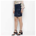 Generic Women's Denim Distressed Buttoned Skirt (Blue) - Image 3