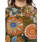 Generic Women's Polyester Floral Balloon Sleeve Top (Mustard - Olive) - Image 2