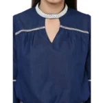 Womens Blue Bell Sleeve Top - Angle 2