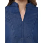 Generic Women's Denim Solid Bell Sleeve Regular Top (Blue Denim) - Image 2