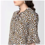 Generic Women's Polyester Animal Print Bell Sleeve Top (Orange - Black) - Image 2