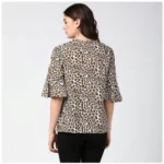 Generic Women's Polyester Animal Print Bell Sleeve Top (Orange - Black) - Image 7