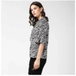 Generic Women's Polyester Animal Print Bell Sleeve Top (Black - White) - Image 3