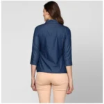 Generic Women's Denim Solid 3-4th Sleeves Top (Blue) - Image 6