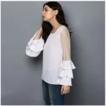 Generic Women's Polyester Solid Tier Sleeve Top (White) - Image 3