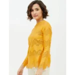 Generic Women's Cotton Lace Inserts Long Sleeves Top (Yellow) - Image 3