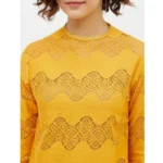 Generic Women's Cotton Lace Inserts Long Sleeves Top (Yellow) - Image 2