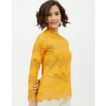 Generic Women's Cotton Lace Inserts Long Sleeves Top (Yellow) - Image 4