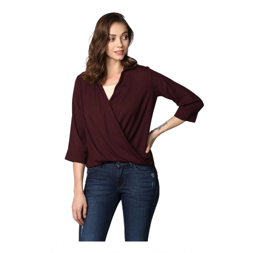 54040647587_0a5ac19f0c_o_d-1000x1000-1.webp Generic Women's Polyester Solid 3-4th Sleeves Top (Maroon) - Image 1