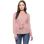 Pink Polyester Long Sleeve Top