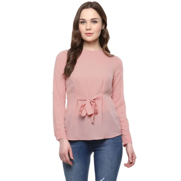 Pink Polyester Long Sleeve Top