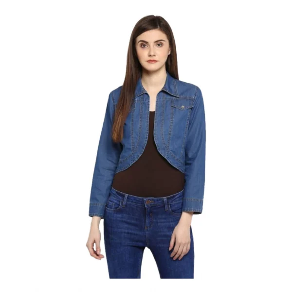 Blue Solid Denim Shrug for Women
