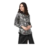 Black Grey Satin Animal Print Shirt