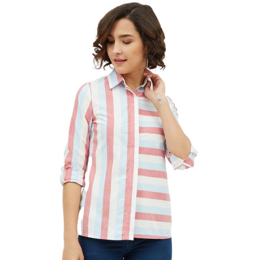 Pink Striped Cotton Long Sleeve Shirt