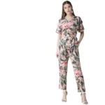 Pink Floral Half Sleeve Jumpsuit