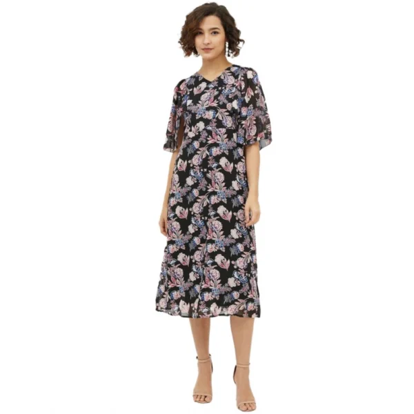 Multicolor Chain Print Cap Sleeve Calf-length Dress