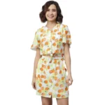 Orange Yellow Printed Flutter Above Knee Dress for Women