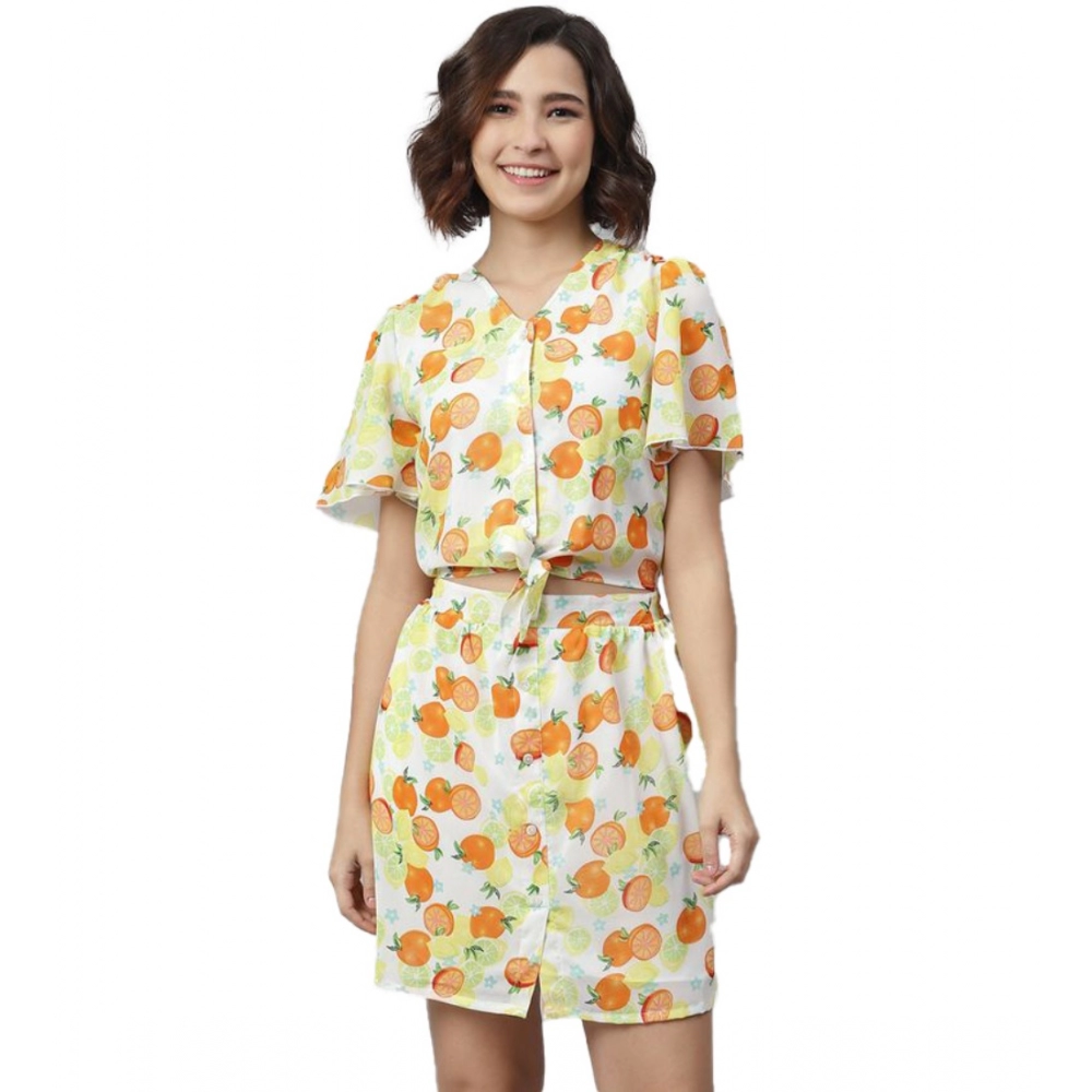 Orange Yellow Printed Flutter Above Knee Dress for Women
