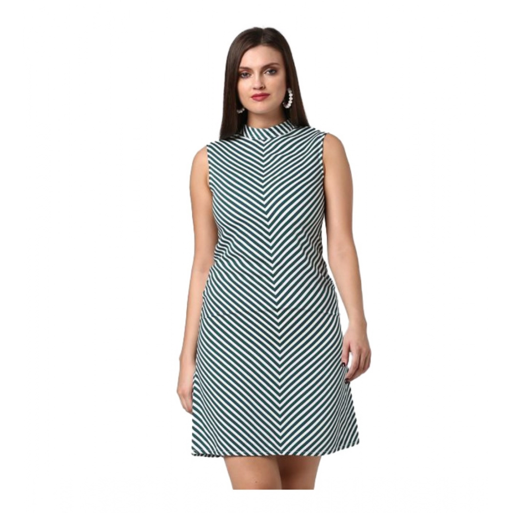 Green Striped Sleeveless Above Knee Dress for Women