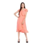 Neon Pink Polyester Ruffled Dress