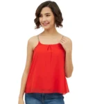 Red Polyester Embellished Shoulder Straps Top for Women