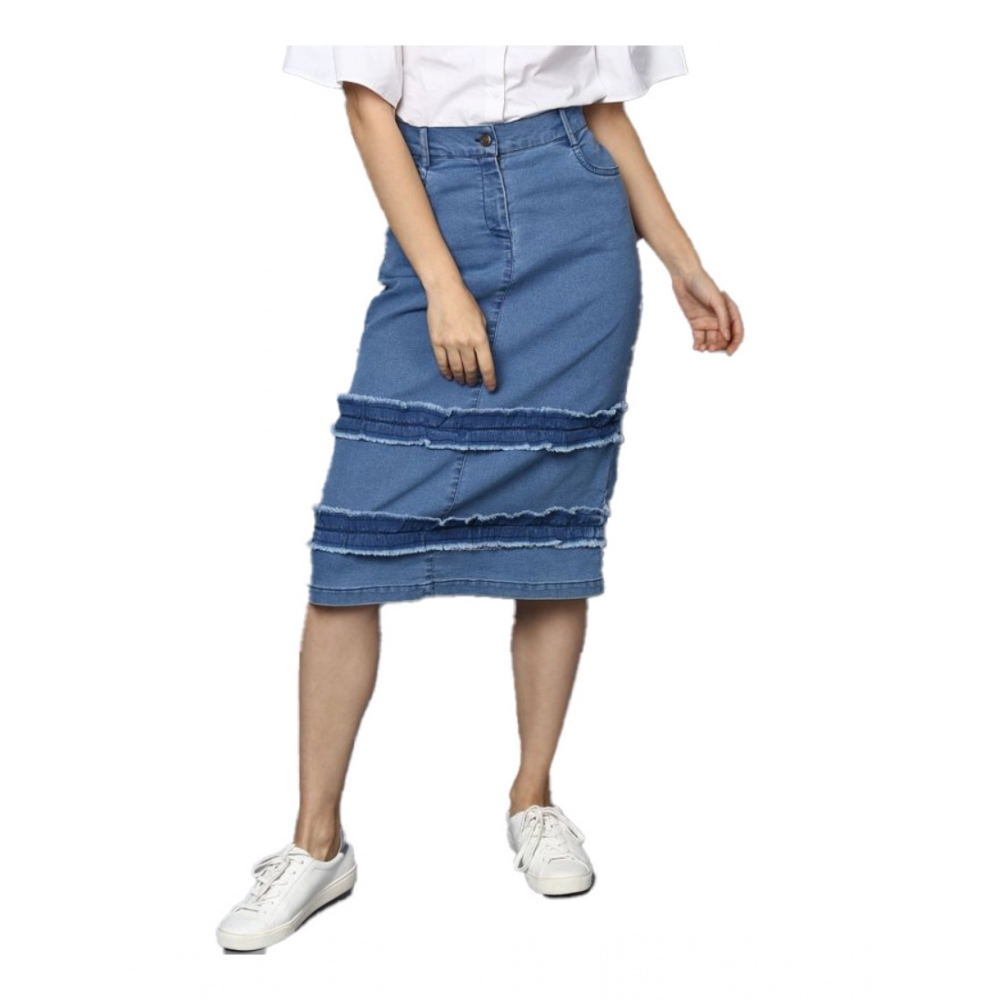 Blue Washed Denim Skirt for Women