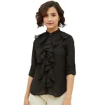 Black Ruffled Long Sleeve Shirt