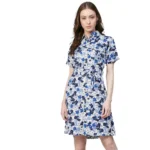 Blue White Floral Short Sleeve Dress