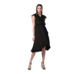 Black Ruffled Cap Sleeve Knee-Length Dress