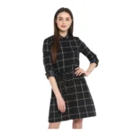 Black White Polyester Checkered Dress
