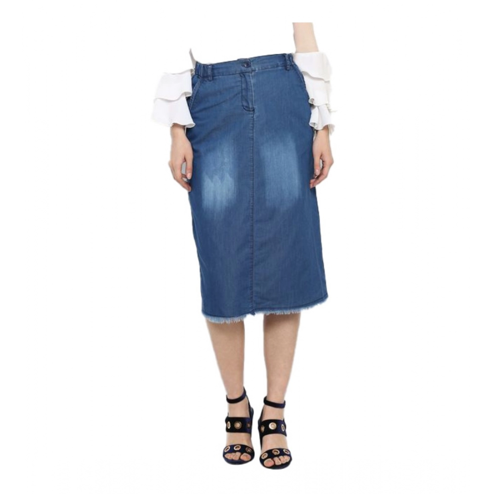 Blue Washed Denim Skirt for Women